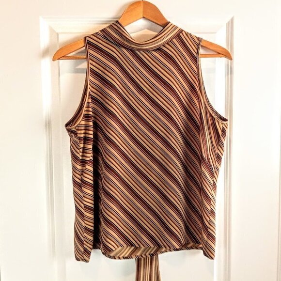 Vintage Jones New York Diagonal Stripe Tie Neck Silk Sleeveless Top - Picture 2 of 5